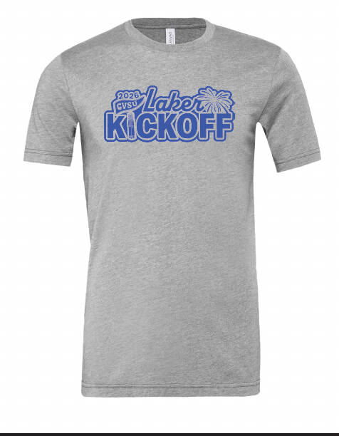 Grey t-shirt with 2026 GVSu Laker Kickoff logo